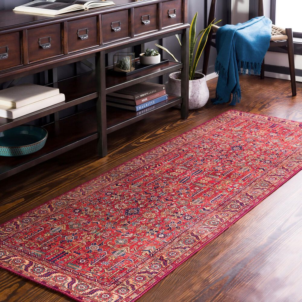 Surya Iris Burnt Orange, Dark Blue, Yellow, Light Pink, Oatmeal and Olive 2&#39;7&quot; x 7&#39;7&quot; Runner, , large