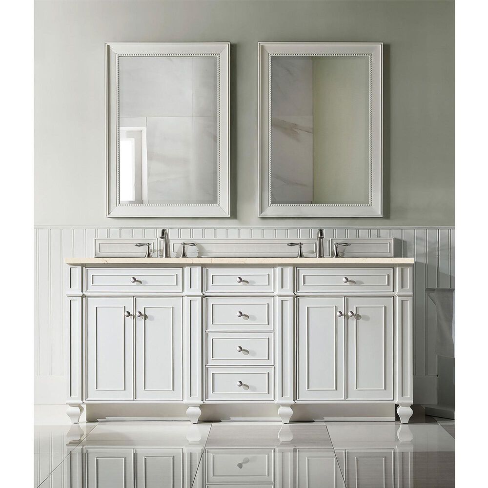 James Martin Vanities Bristol 72&quot; Double Bathroom Vanity in Bright White with 3 cm Eternal Marfil Quartz Top and Rectangular Sinks, , large