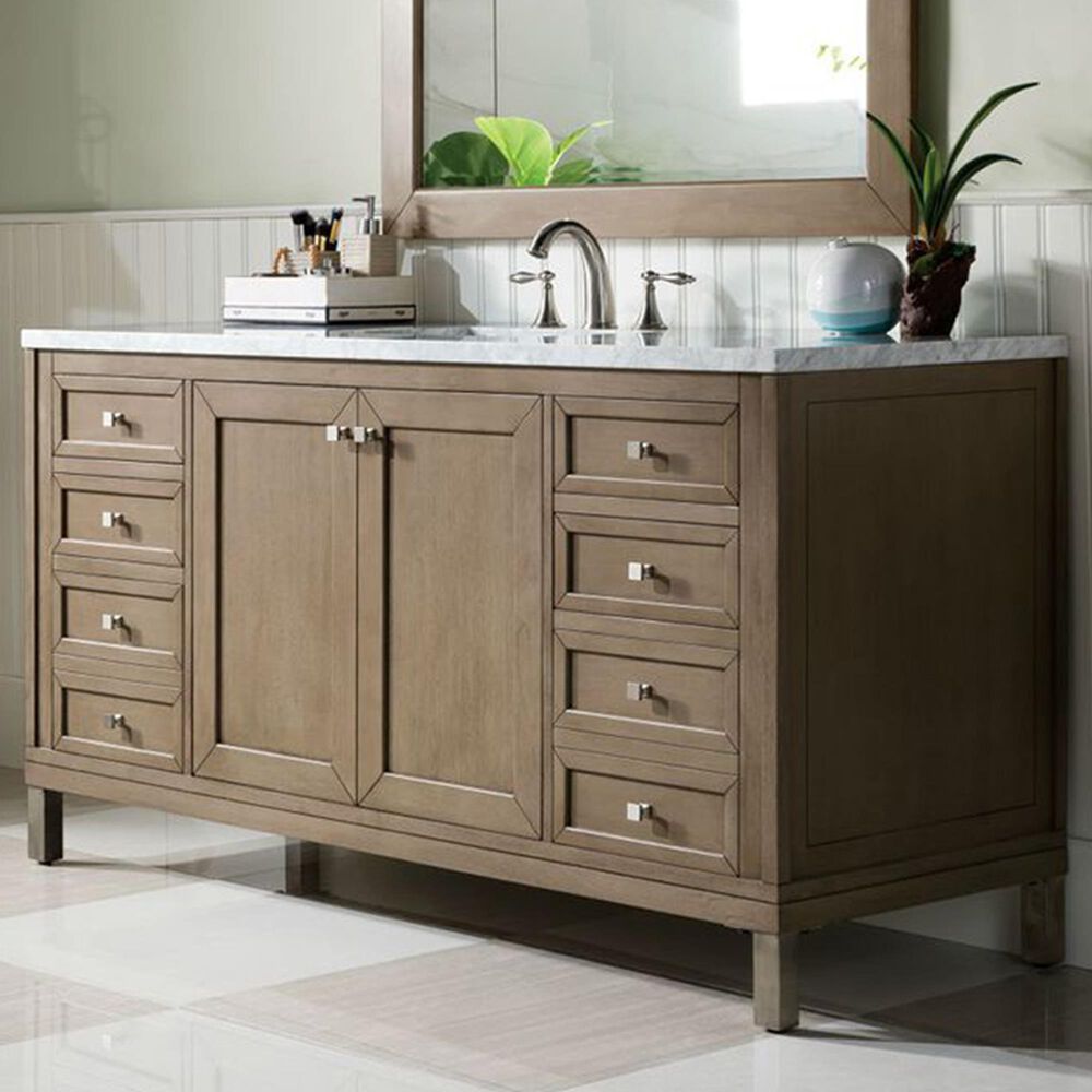 James Martin Chicago 60" Single Bathroom Vanity in Whitewashed Walnut