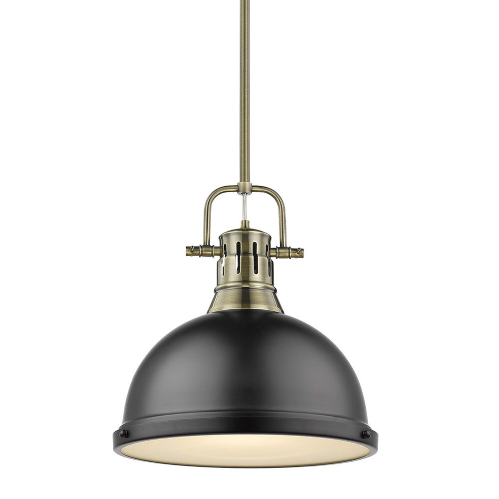 Golden Lighting Duncan 1-Light Pendant with Rod in Aged Brass, , large
