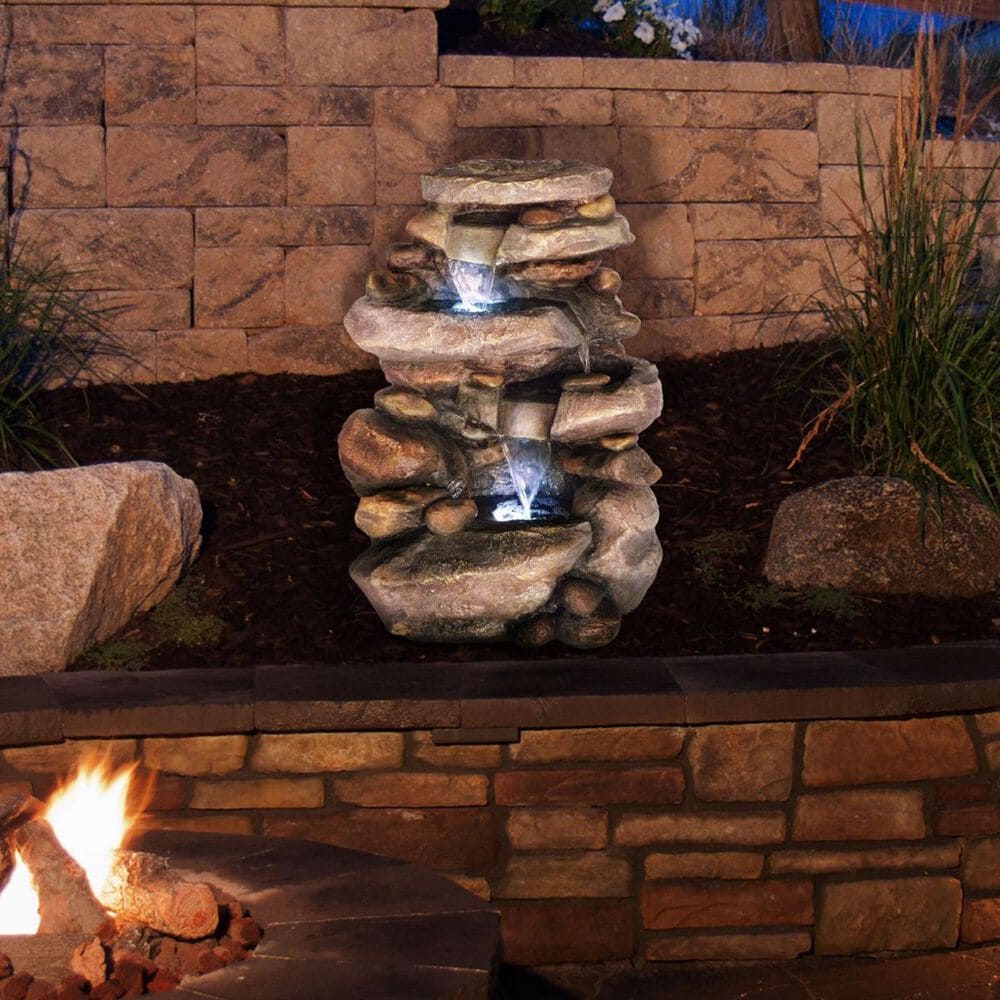 Timberlake Stone Waterfall Fountain with LED Lights, , large