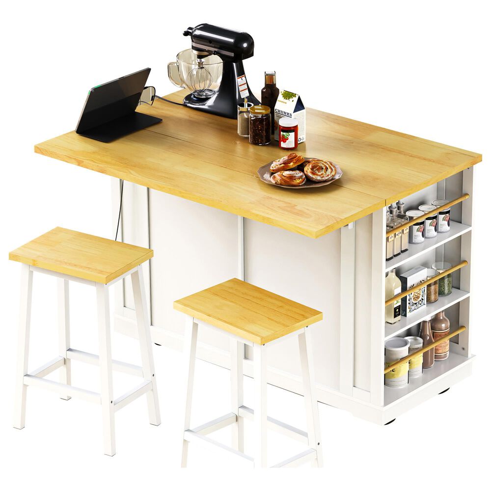 HOMLUX 3-Piece 48" Kitchen Island Set in White, , large