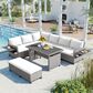 HOMLUX 5-Piece Outdoor Conversation Set with 2 Extendable Side Tables and Gray Rattan in White, , large