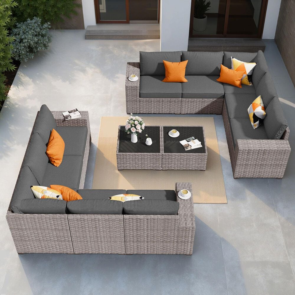 HOMLUX 12-Piece Modern Outdoor Sectional Furniture Set in Black, , large