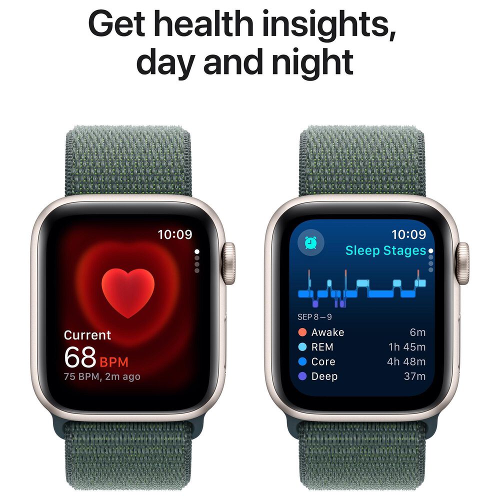 Apple Watch SE GPS + Cellular 40mm Starlight Aluminum Case with Lake Green Sport Loop, , large