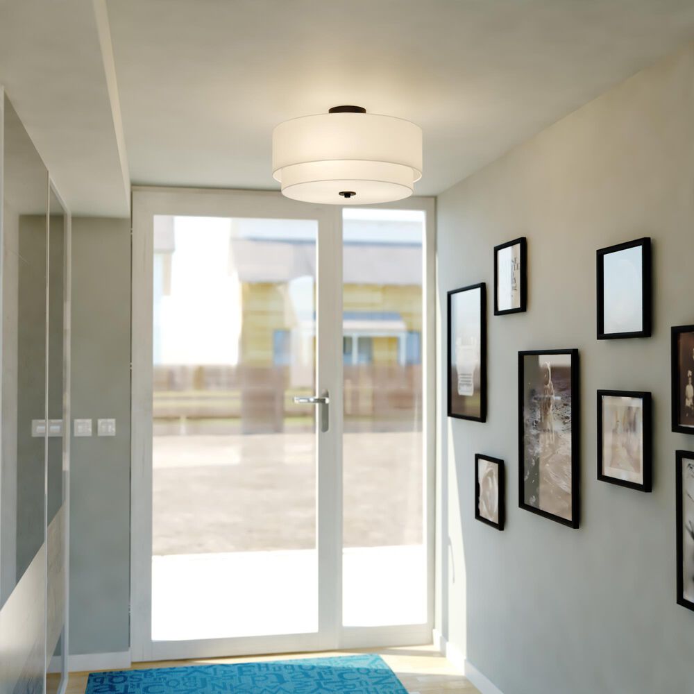 Vaxcel Burnaby 4-Light Semi-Flush Mount with White Linen Shade in Black, , large