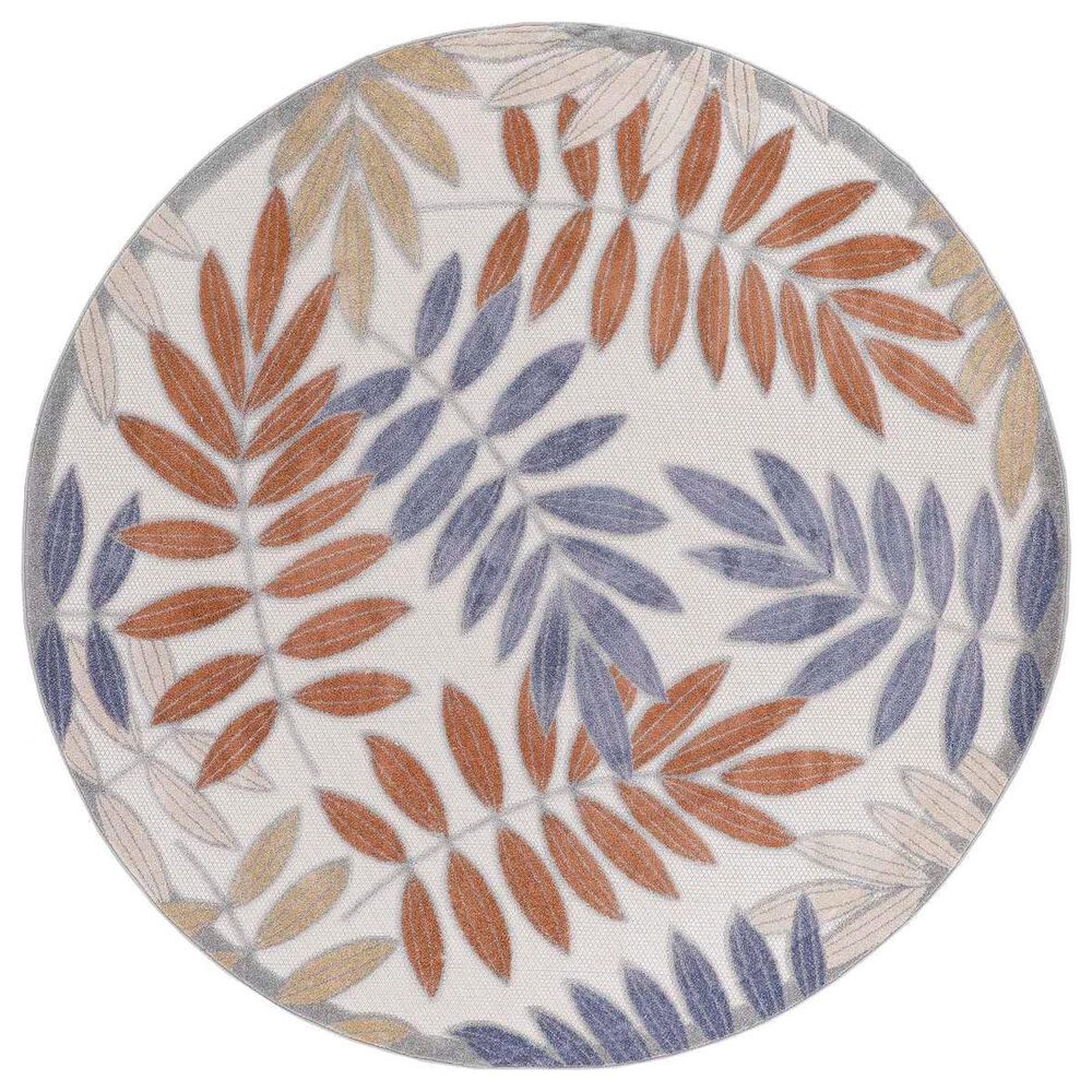 Nourison Aloha 5"3" Round Blue and Mocha Indoor/Outdoor Area Rug, , large