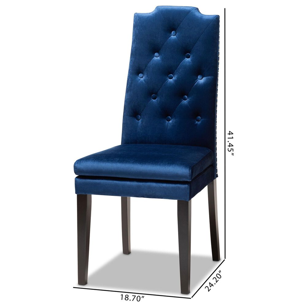 Baxton Studio Dylin Side Chair with Royal Blue Cushion in Espresso Brown (Set of 2), , large