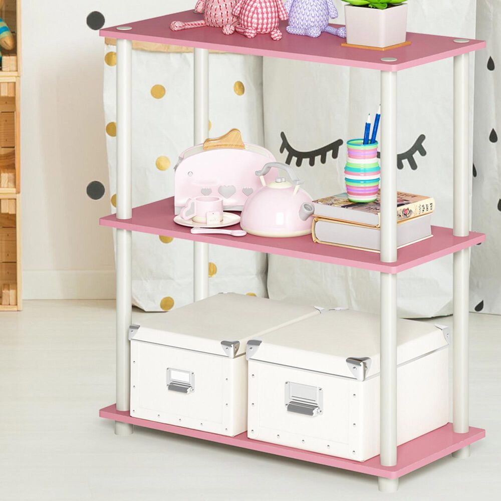 HOMLUX 3-Tier Compact Open Storage Bookshelf in Pink and White, , large