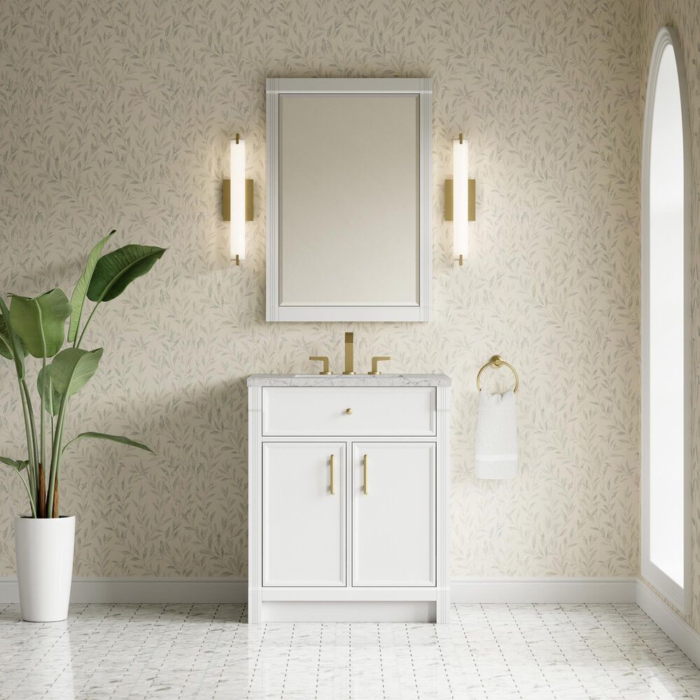 James Martin Bellshire 30" Single Bathroom Vanity in Bright White with 3 cm Eternal Jasmine Pearl Silestone Top and Rectangular Sink, , large