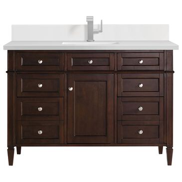 James Martin Vanities Brittany 48" Single Bathroom Vanity in Burnished Mahogany with Single Hole 3 cm White Zeus Quartz Top and Rectangular Sink, , large