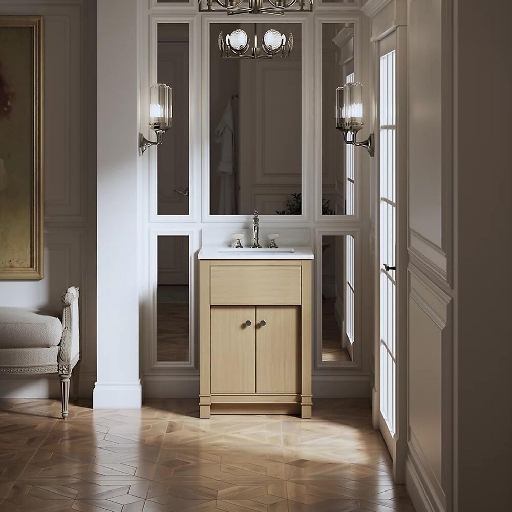 Kohler Alouette 24" Single Bathroom Vanity in Light Oak with 2 cm White Quartz Top and Rectangular Sink, , large