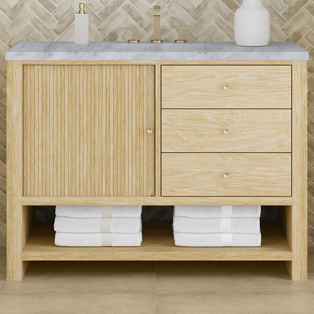 James Martin Vanities Marigot Single 48&quot; Single Vanity in Sun-washed Oak with 3 cm Carrara White Marble Top, , large