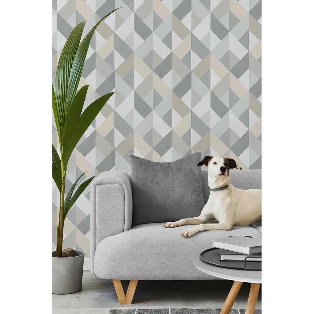 Stacy Garcia Home Sojourn Marquetry Geometric 216&quot; x 20.5&quot; Peel and Stick Wallpaper in Warm Stone, , large