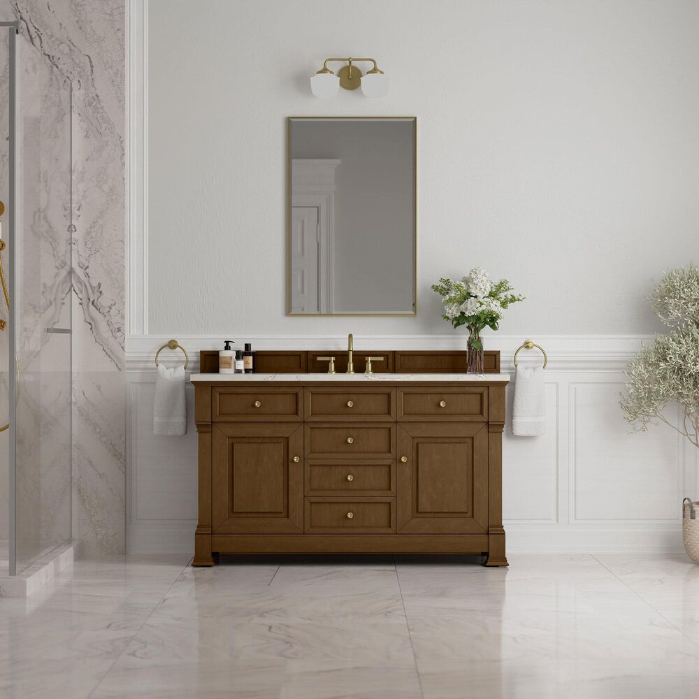 James Martin Vanities Brookfield 60" Single Bathroom Vanity in Honey Oak with 3 cm Victorian Silver Quartz Top, Rectangle Sink and FreePower Wireless Charger, , large