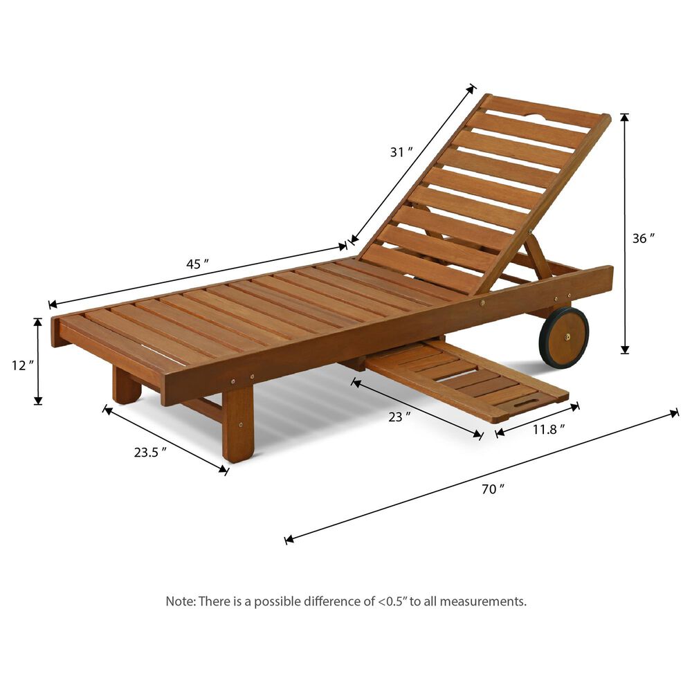 Noviland Patio Lounge Chair Chaise with Side Tray and Wheels in Natural, , large
