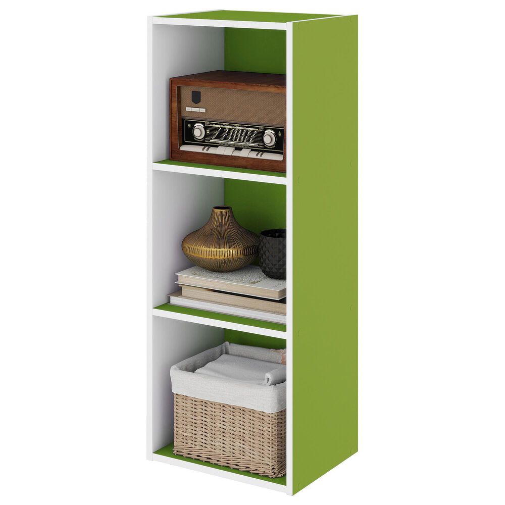 HOMLUX 3-Tier Bookcase with Decorative Open Shelves in White and Green, , large