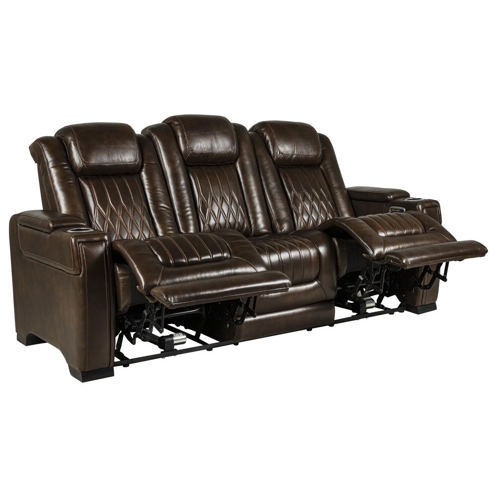 Frankfurt Furniture Leather Power Reclining Sofa with Power Headrest in Brown, , large
