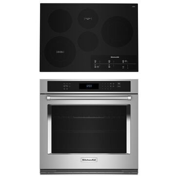 KitchenAid 2-Piece Kitchen Package with 30" Single Wall Oven and Electric Cooktop in Stainless Steel, , large