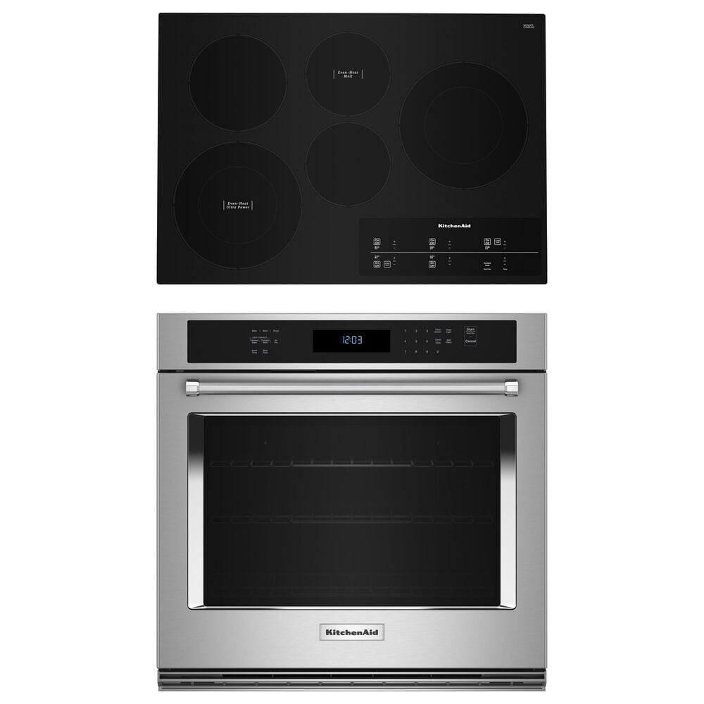 KitchenAid 2-Piece Kitchen Package with 30" Single Wall Oven and Electric Cooktop in Stainless Steel, , large