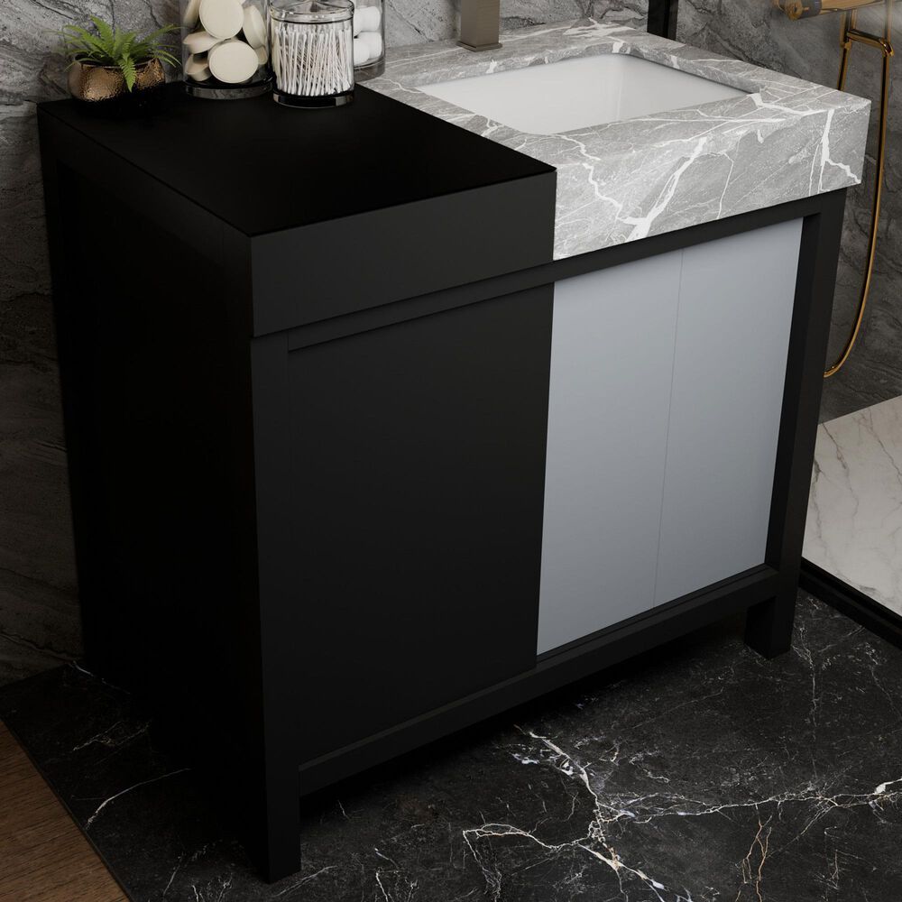 Lexora Home Zilara 36&quot; Single Bathroom Vanity in Black and Grey with 11 cm Castle Grey Marble Top and Rectangular Sink, , large