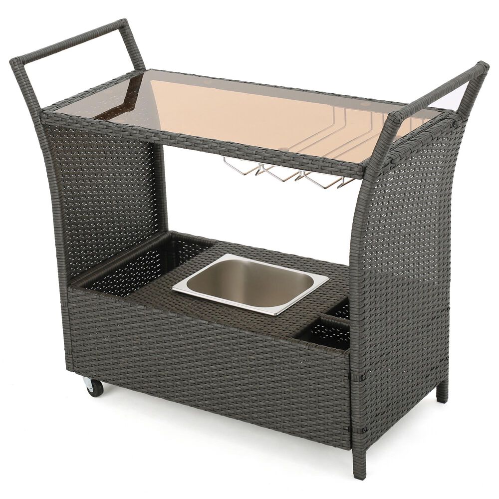 Hearth and Haven Bar Cart with Glass Top in Gray with Ice Tray, , large