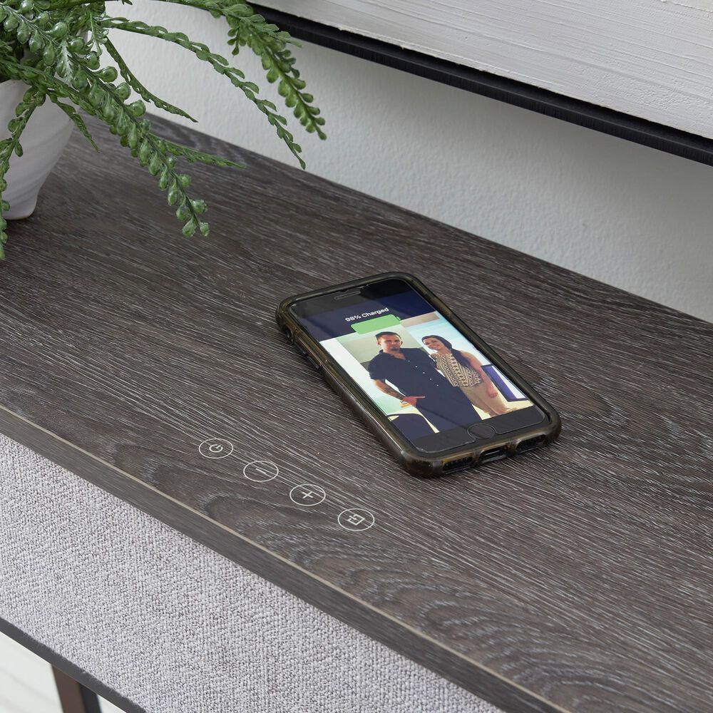 Ashley Sethlen Console Sofa Table with Speaker in Gray and Black, , large