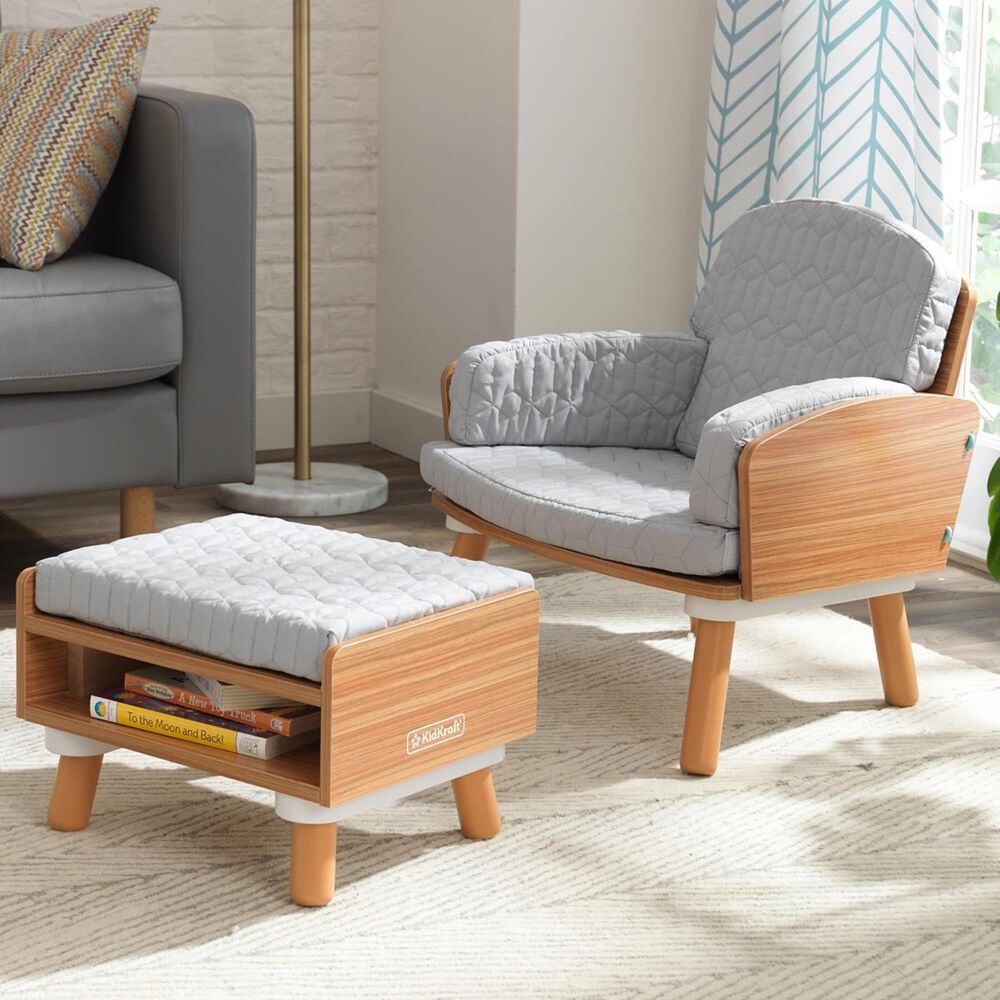 Kidkraft Kid Reading Chair & Ottoman in Gray, , large