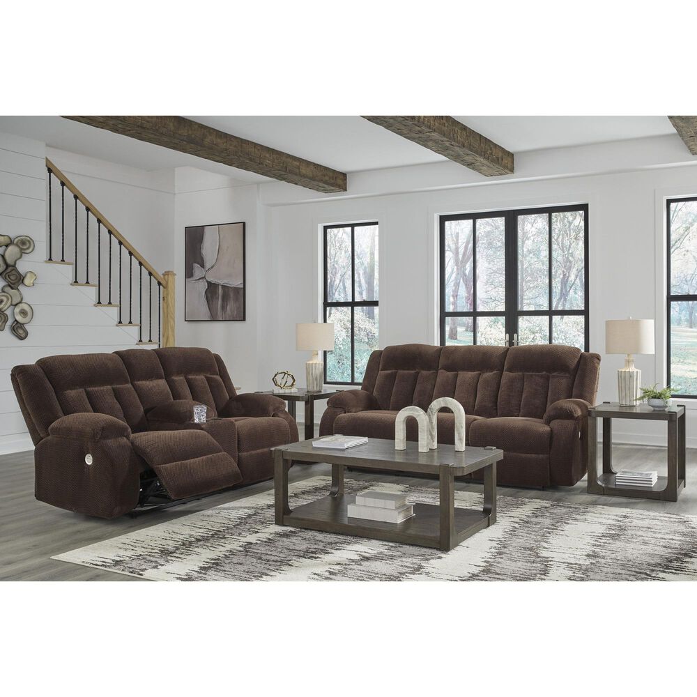 Ashley Observation Power Reclining Sofa with Drop Down Table in Chocolate Velvet, , large