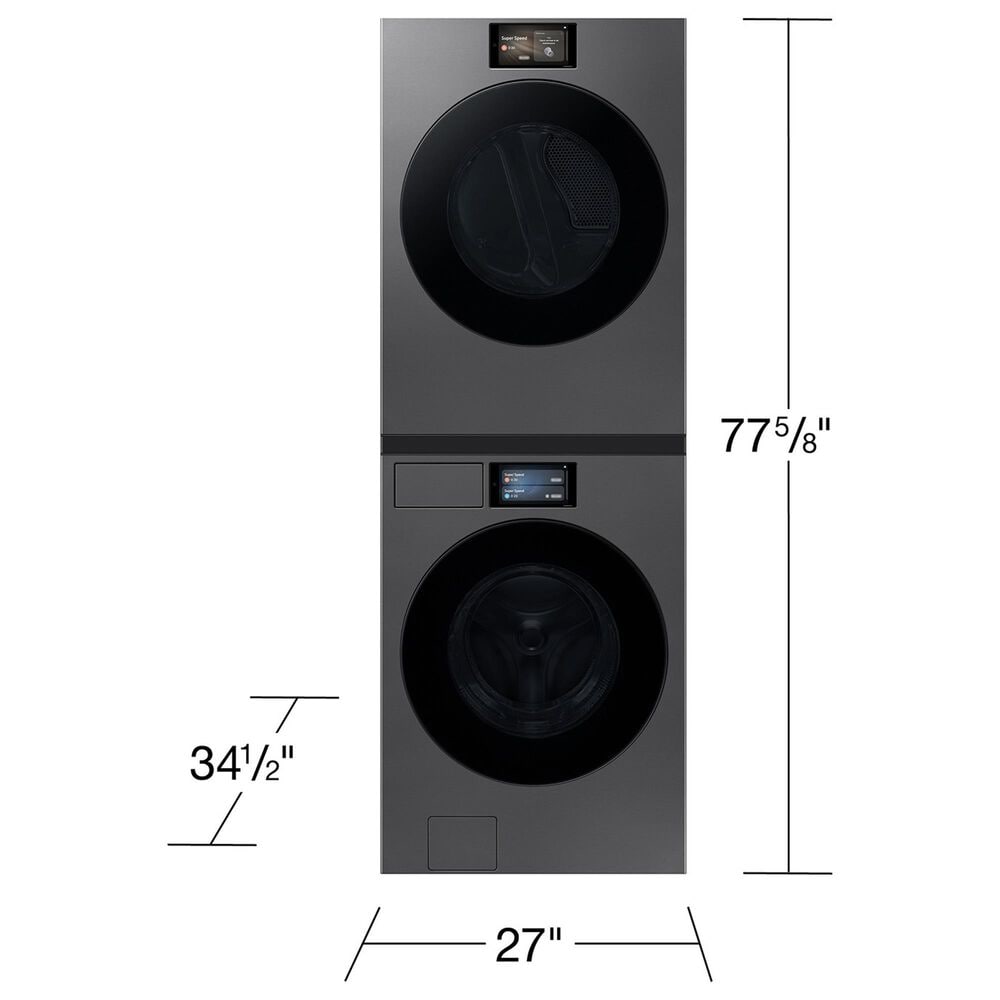SAMSUNG Bespoke 5.3 Cu. Ft. Front Load Washer and 7.6 Cu. Ft. Front Load Electric Dryer in Dark Steel, , large