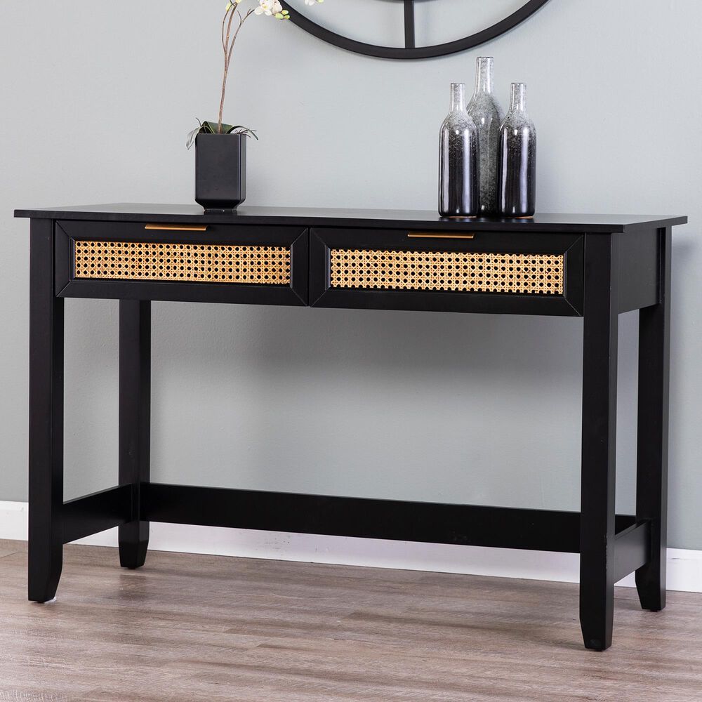 Southern Enterprises Chekshire Storage Console Table in Black and Natural, , large