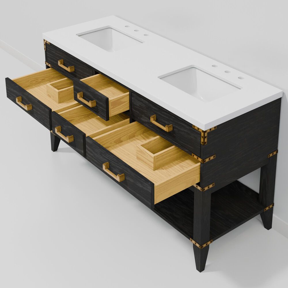 Lexora Home Norwalk 60" Double Bathroom Vanity in Black Oak with White Quartz Top and Rectangular Sinks, , large