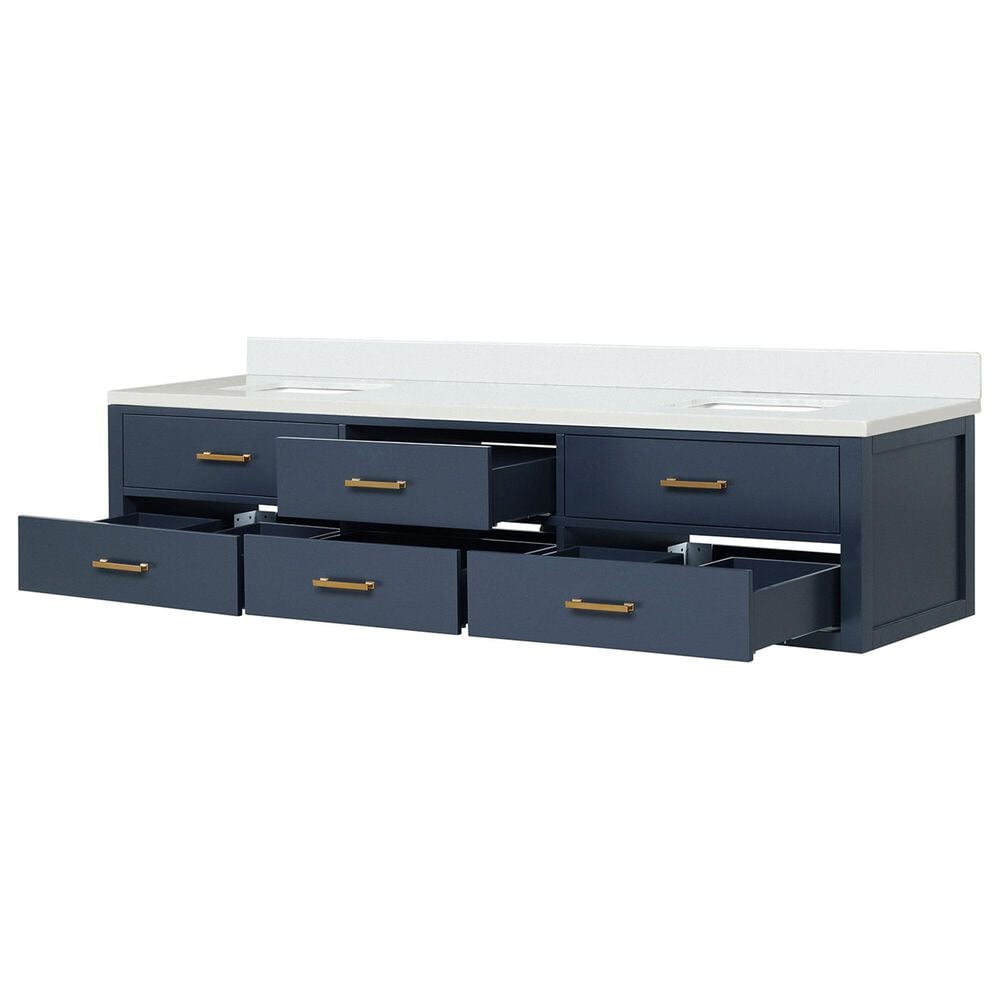 Lexora Home Castor 84&quot; Double Bathroom Vanity in Blue with 2 cm White Cultured Marble Top and Rectangular Sinks, , large