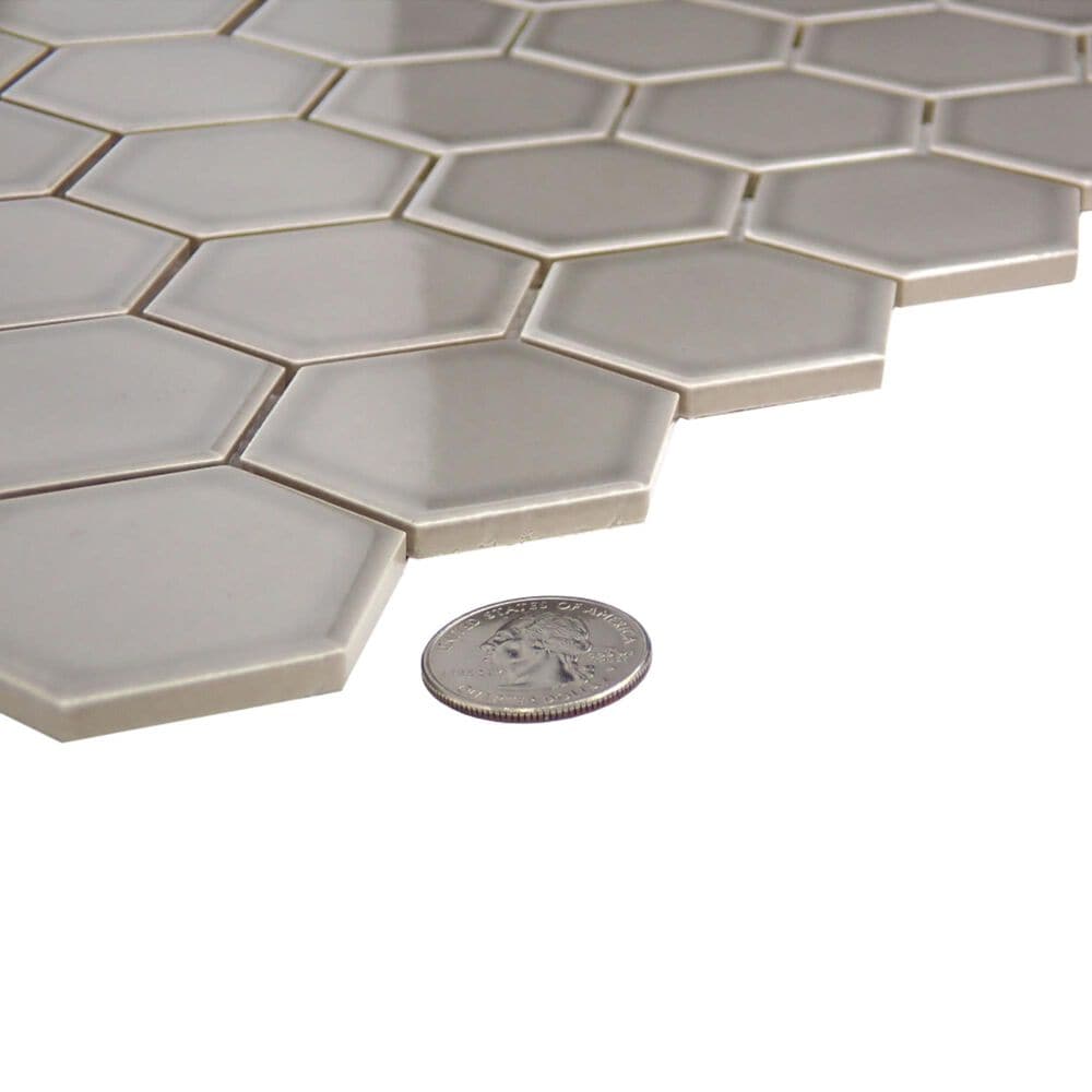 Emser Savvy Silver 2" x 2" Hexagon on 11" x 12" Porcelain Mosaic Sheet, , large