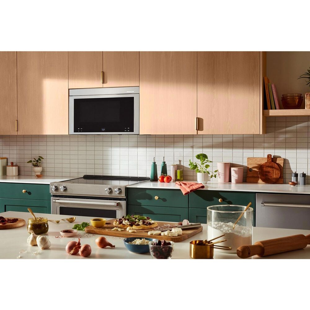 KitchenAid 2-Piece Kitchen Package with 5 Cu. Ft. Smart Slide-in Gas Range and 1.1 Cu. Ft. Multifunction Over-the-Range Microwave Oven in PrintShield Stainless Steel, , large