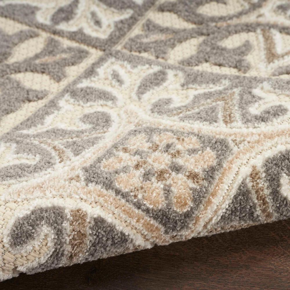 Nourison Aloha Damask 7&#39; x 10&#39; Ivory and Grey Indoor/Outdoor Area Rug, , large