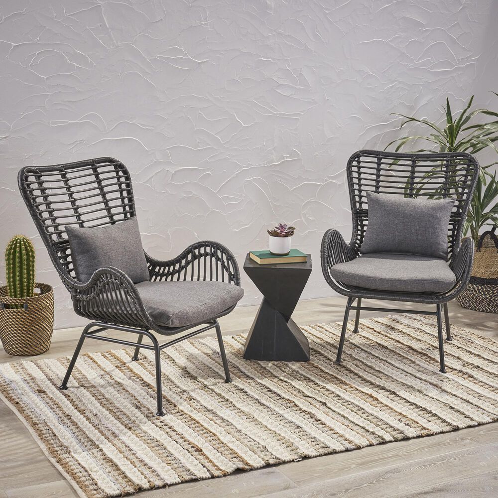 Hearth and Haven Tapscott Patio Club Chair with Dark Gray Cushion in Grey &#40;Set of 2&#41;, , large