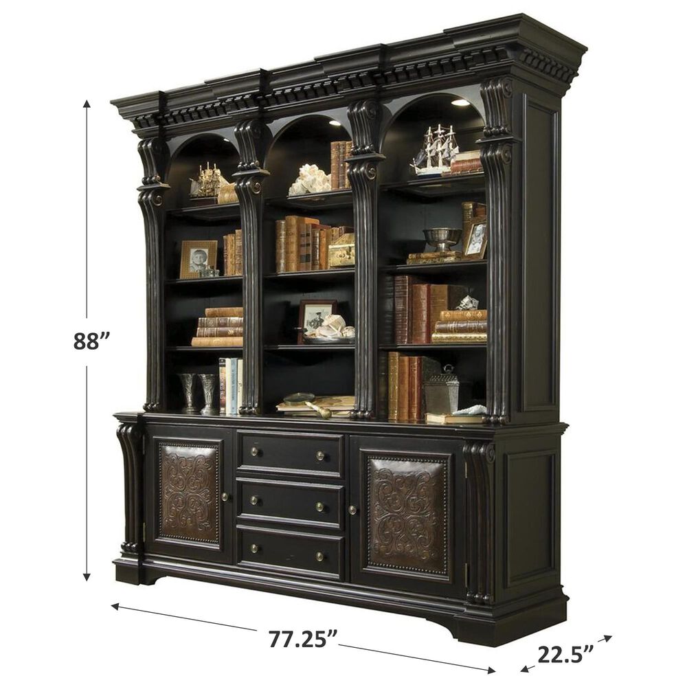 Hooker Furniture Telluride Bookcase and Hutch in Black with Reddish Brown Rub-Through, , large