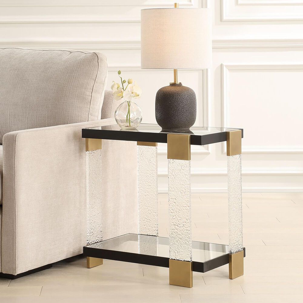 Uttermost Bendena Side Table in Satin Black and Brass, , large