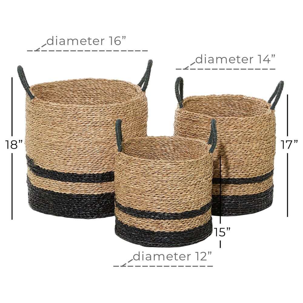 Maple and Jade Seagrass Storage Basket in Brown and Black &#40;Set of 3&#41;, , large