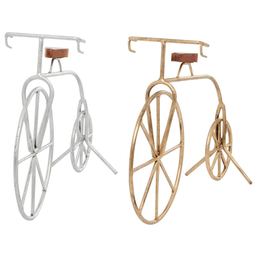 Maple and Jade Bicycle Sculpture in Silver, Gold and Brown &#40;Set of 2&#41;, , large