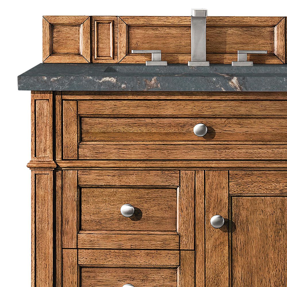 James Martin Vanities Brittany 30&quot; Single Bathroom Vanity in Saddle Brown with 3 cm Parisien Bleu Quartz Top and Rectangular Sink, , large