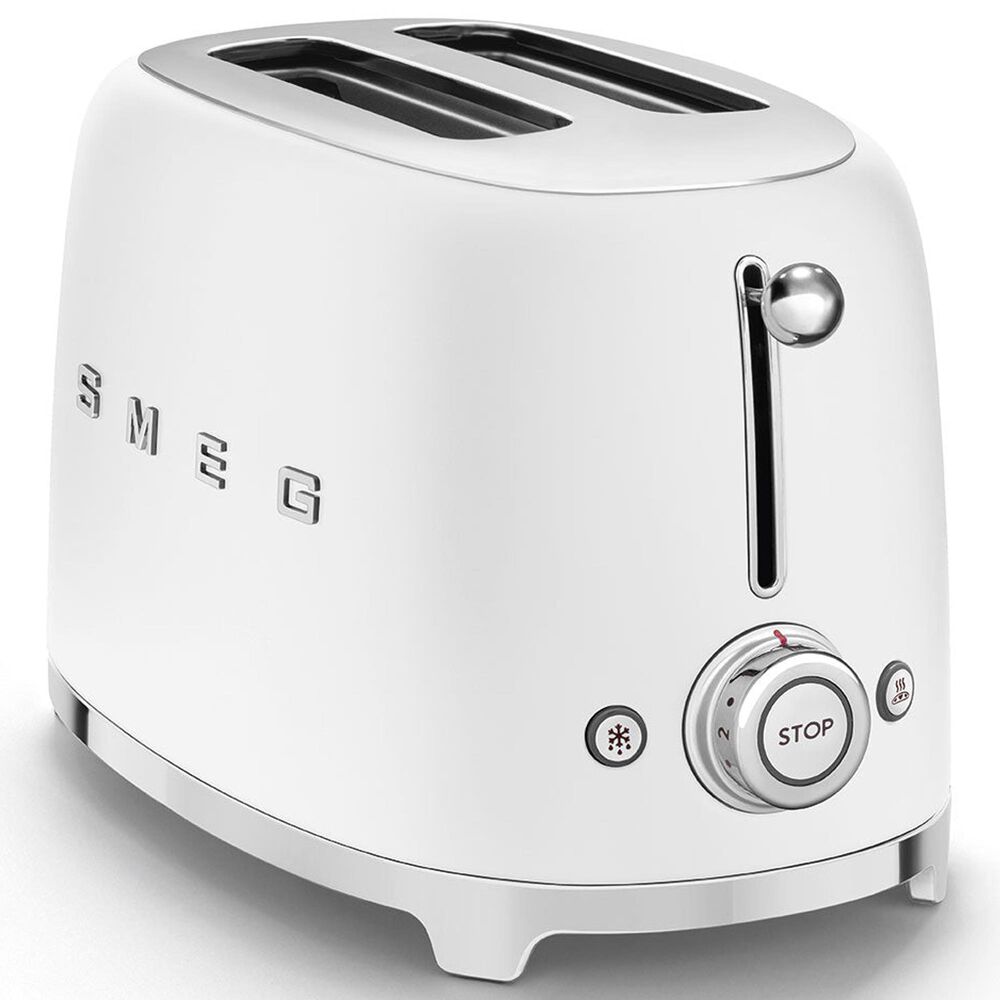 SMEG Retro-Style 2-Slice Toaster in Matte White and Polished Chrome, , large