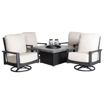 Homecrest Outdoor Living Shadow Rock and Elements 5-Piece Square Firepit Chat Set in Mainstreet Putty, , large