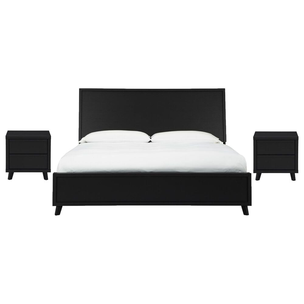 Ashley Danziar Queen Bed and Two Nightstands in Matte Black, , large