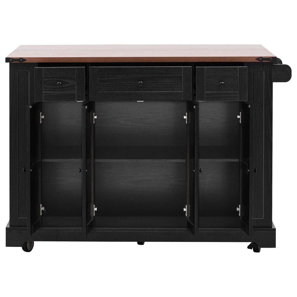 HOMLUX 53" Kitchen Island with Two Tempered Glass Cabinet Door in Black, , large