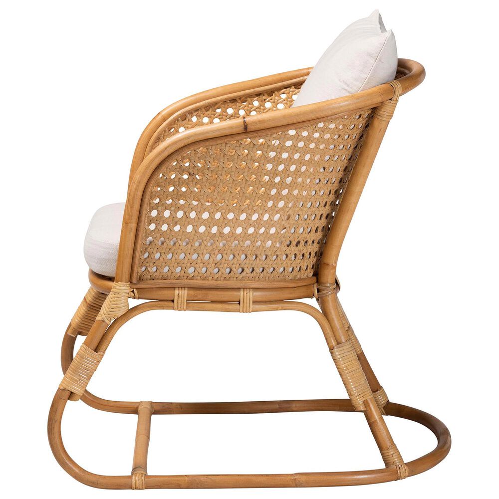Baxton Studio Niko Patio Arm Chair with Light Honey Rattan in White, , large