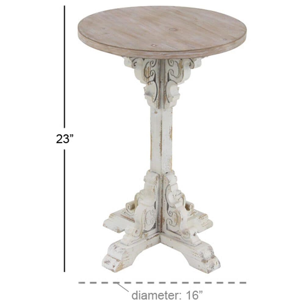Maple and Jade Pedestal Scroll Accent End Table in Distressed White and Dark Brown, , large