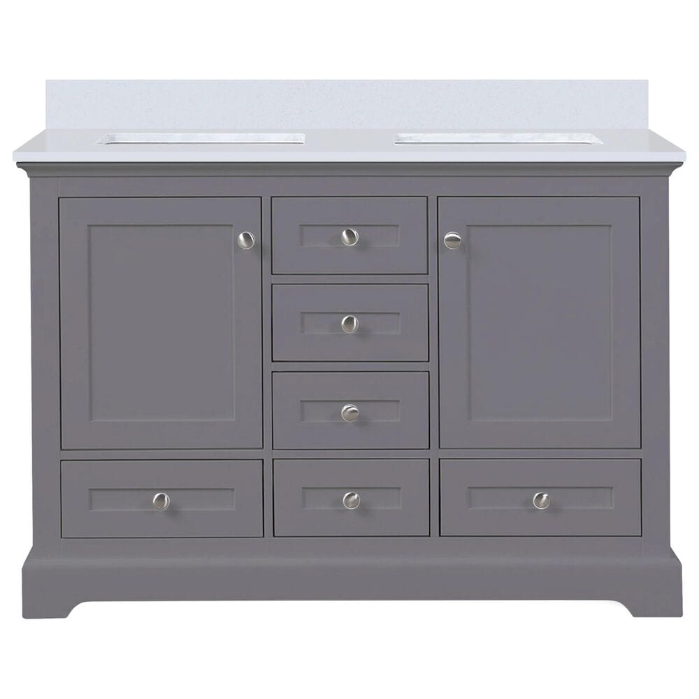 Lexora Home Dukes 48&quot; Double Bathroom Vanity in Dark Grey with 2 cm White Quartz Top and Rectangular Sinks, , large