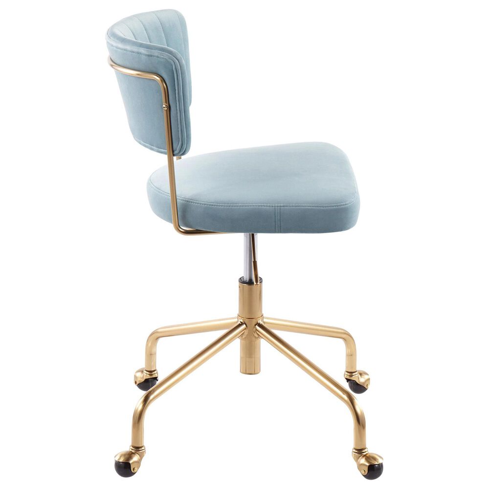 Lumisource Tania Task Chair with Light Blue Velvet Cushion in Gold, , large